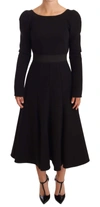 Dolce & Gabbana Black Wool Stretch Sheath Open Back Dress In Black