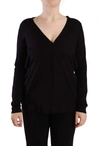 Dolce & Gabbana Black Wool V-neck Long Sleeves Pullover Top In Black