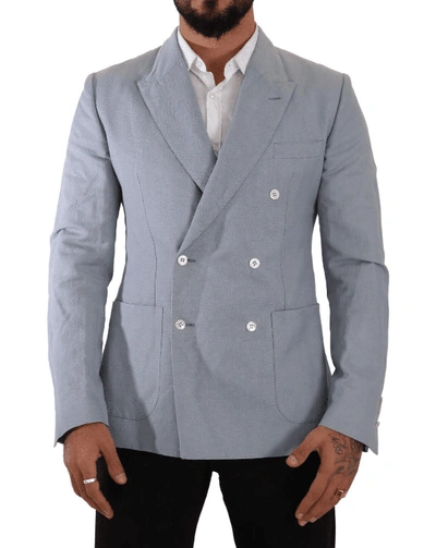 Dolce & Gabbana Blue Cotton Linen Slim Fit Jacket Coat Blazer In Light Blue