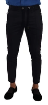Dolce & Gabbana Black Viscose Skinny Logo Men Jogger Pants In Blue