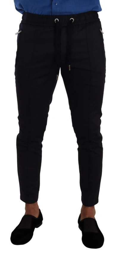 DOLCE & GABBANA BLUE COTTON STRETCH JOGGING TROUSER PANTS