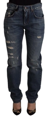 Dolce & Gabbana Blue Denim Baroque Heart Logo Patch Pants Jeans In Blue