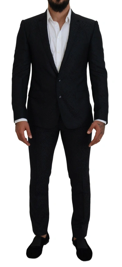 Dolce & Gabbana Blue Fantasy Silk Wool Martini Slim Fit Suit