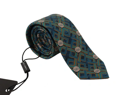 Dolce & Gabbana Blue Fantasy Print Silk Adjustable Necktie Accessory Tie