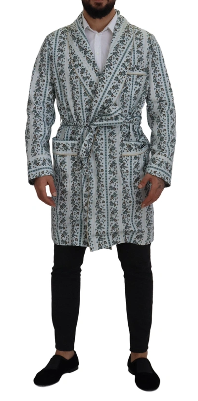 Dolce & Gabbana Blue Floral Cotton Dressing Gown Coat Jacket
