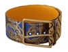 Dolce & Gabbana Blue Floral Patchwork Leather Wide Waist Buckle Belt In Blue