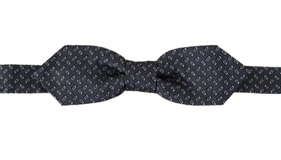 Dolce & Gabbana Blue Gray Polka Dot 100% Silk Neck Papillon Tie