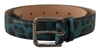 DOLCE & GABBANA BLUE GREEN LEOPARD PRINT LOGO METAL WAIST BUCKLE BELT