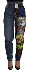 Dolce & Gabbana Blue Jeans Jacquard Majolica High Waist Pants In Blue