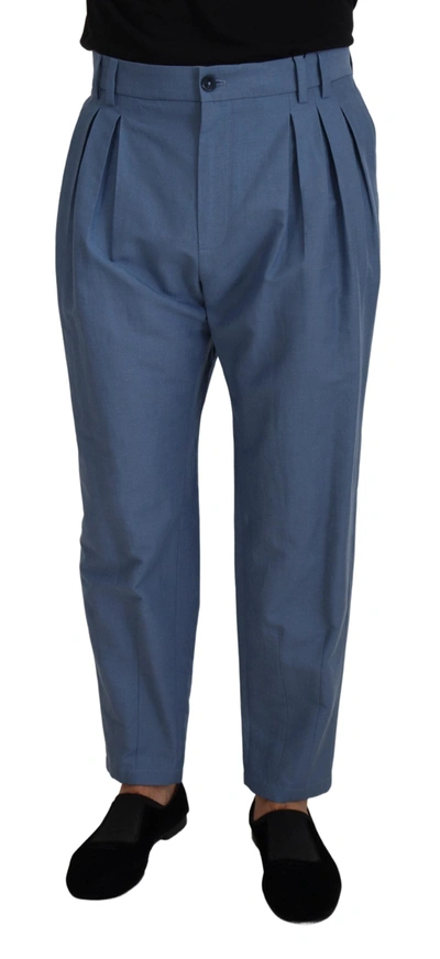 Dolce & Gabbana Blue Linen Chino Formal Trousers