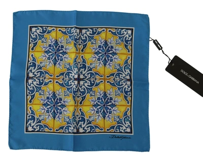 DOLCE & GABBANA BLUE MAJOLICA PATTERN SQUARE HANDKERCHIEF SCARF