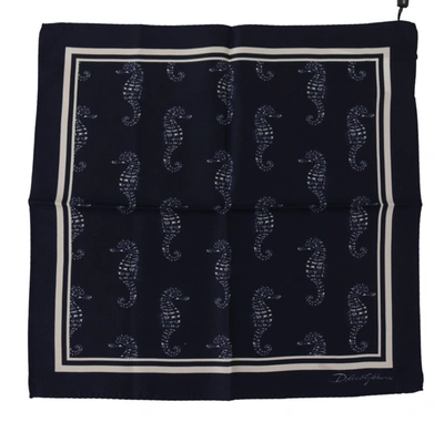 Dolce & Gabbana Blue Seahorse Dg Printed Square Handkerchief Scarf