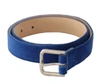 DOLCE & GABBANA BLUE VELVET SILVER LOGO ENGRAVED METAL BUCKLE BELT