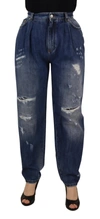 Dolce & Gabbana Blue Washed High Waist Loose Fit Pants In Blue