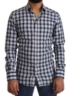 DOLCE & GABBANA BLUE WHITE CHECK COTTON SLIM FIT GOLD SHIRT