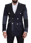 DOLCE & GABBANA BLUE WOOL PATCHWORK DOUBLE BREASTED BLAZER