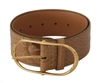 DOLCE & GABBANA BROWN BEIGE LEATHER GOLD METAL OVAL BUCKLE BELT