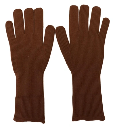 DOLCE & GABBANA BROWN CASHMERE KNITTED HANDS MITTEN S GLOVES