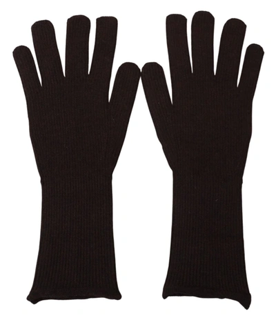 DOLCE & GABBANA BROWN CASHMERE SILK HANDS MITTEN S GLOVES