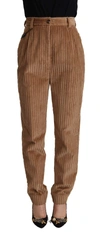 DOLCE & GABBANA BROWN CORDUROY COTTON TROUSER TAPERED PANTS