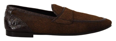 Dolce & Gabbana Brown Exotic Leather  Slip On Loafers Shoes