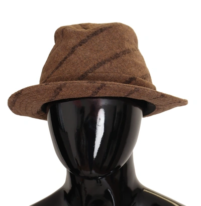 DOLCE & GABBANA BROWN FEDORA STRIPED PRINT SUMMER HAT