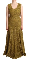 Dolce & Gabbana Brown Floral Lace Maxi Floor Length Dress In Brown