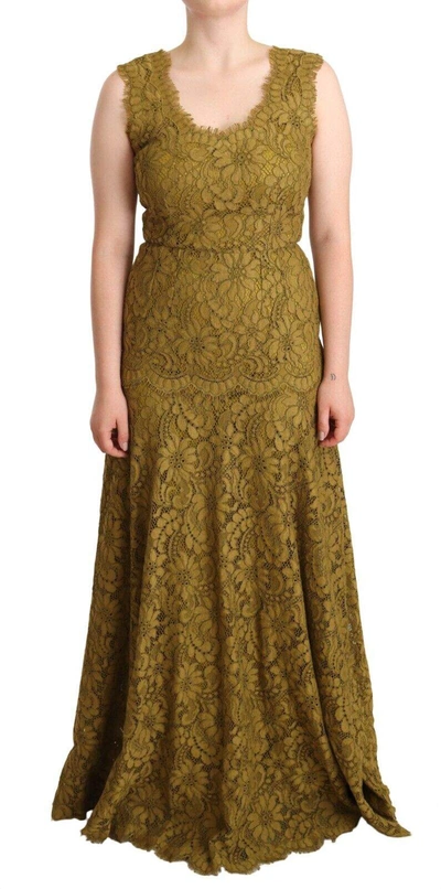 Dolce & Gabbana Brown Floral Lace Maxi Floor Length Dress