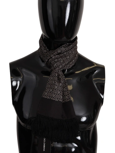 Dolce & Gabbana Brown Geometric Patterned Shawl Wrap Fringe Scarf
