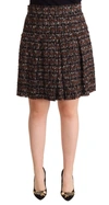 DOLCE & GABBANA BROWN HIGH WAIST MINI A-LINE PLEATED SKIRT