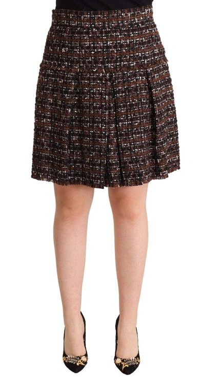 Dolce & Gabbana Brown High Waist Mini A-line Pleated Skirt