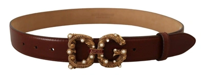 Dolce & Gabbana Brown Leather Brass Logo Buckle Amore Belt