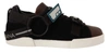 DOLCE & GABBANA BROWN LEATHER BLACK SHEARLING SNEAKERS