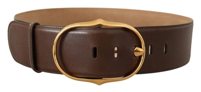 Dolce & Gabbana Brown Leather Gold Metal Oval Buckle Belt