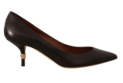 Dolce & Gabbana Brown Leather Kitten Mid Heels Pumps