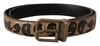 Dolce & Gabbana Brown Leather Leopard Print Bronze Metal Buckle Belt In Brown