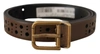 DOLCE & GABBANA BROWN LEATHER PERFORATED CROWN BELT