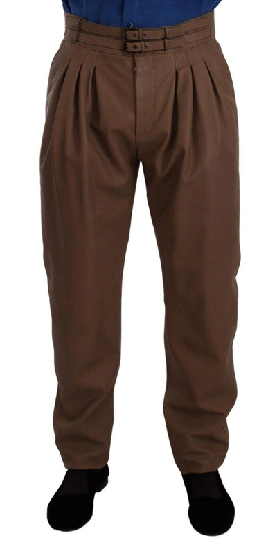 Dolce & Gabbana Brown Leather Tapered High Waist Pants
