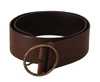 DOLCE & GABBANA BROWN LEATHER WIDE WAIST LOGO METAL ROUND BUCKLE BELT