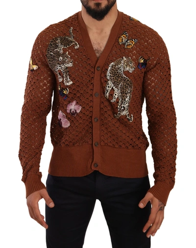 Dolce & Gabbana Brown Leopard Butterfly Cardigan Sweater