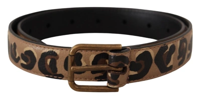 DOLCE & GABBANA BROWN LEOPARD PRINT VINTAGE METAL WAIST BUCKLE BELT