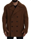DOLCE & GABBANA BROWN NYLON DOUBLE BREASTED COAT JACKET
