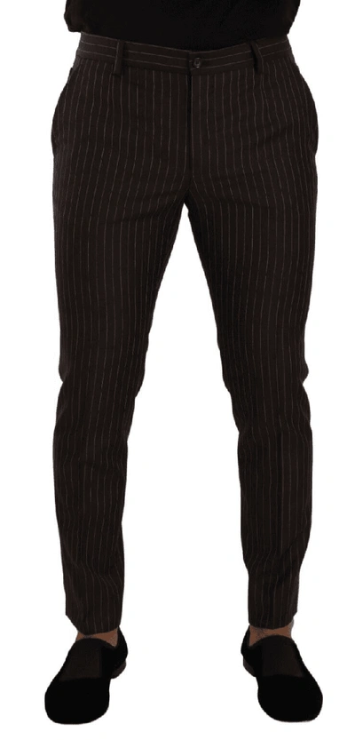 Dolce & Gabbana Brown Striped Wool Formal Trouser Dress Pants