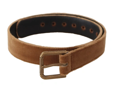 Dolce & Gabbana Brown Velvet Bronze Vintage Logo Metal Buckle Belt