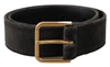 DOLCE & GABBANA BROWN VELVET GOLD TONE LOGO METAL WAIST BUCKLE BELT