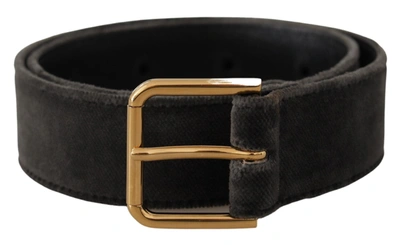 Dolce & Gabbana Brown Velvet Gold Tone Logo Metal Waist Buckle Belt