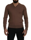 DOLCE & GABBANA BROWN WOOL  V-NECK PULLOVER SWEATER