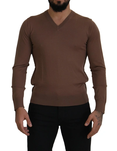 Dolce & Gabbana Brown Wool  V-neck Pullover Sweater