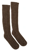 DOLCE & GABBANA BROWN WOOL KNIT CALF LONG  SOCKS