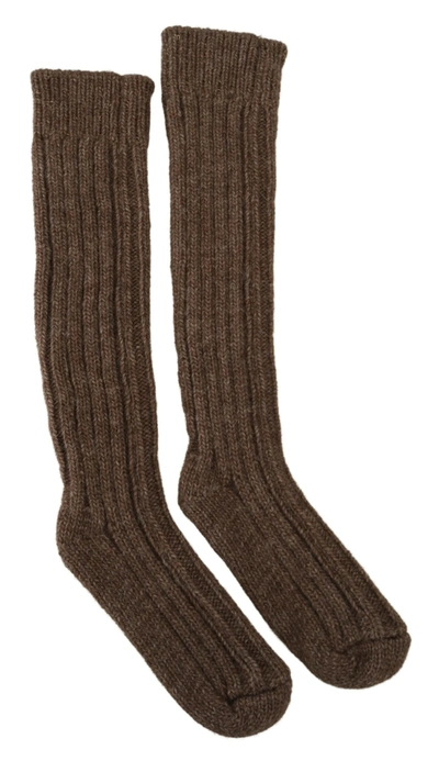 Dolce & Gabbana Brown Wool Knit Calf Long  Socks